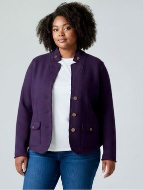 Eileen Fisher Double-Knit Felted 100% Merino Wool Dark Purple Jacket XL